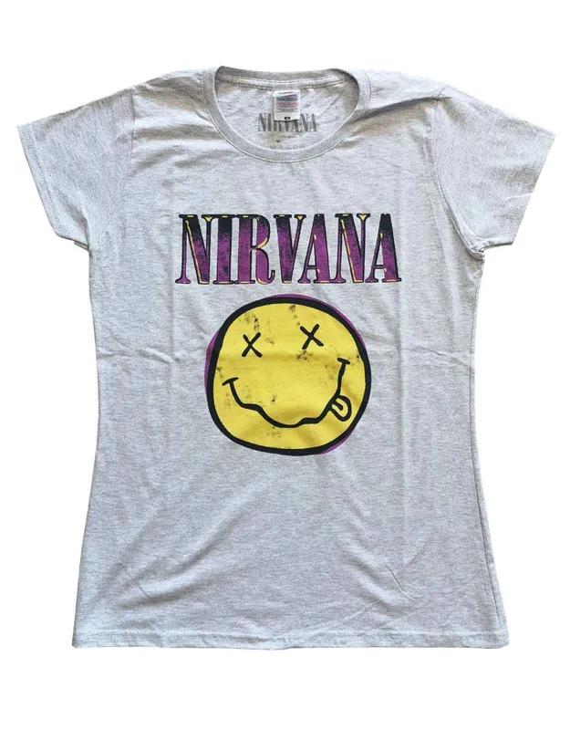 Nirvana Pink Grunge Smile Skinny Fit T Shirt sold by Paradiso Clothing