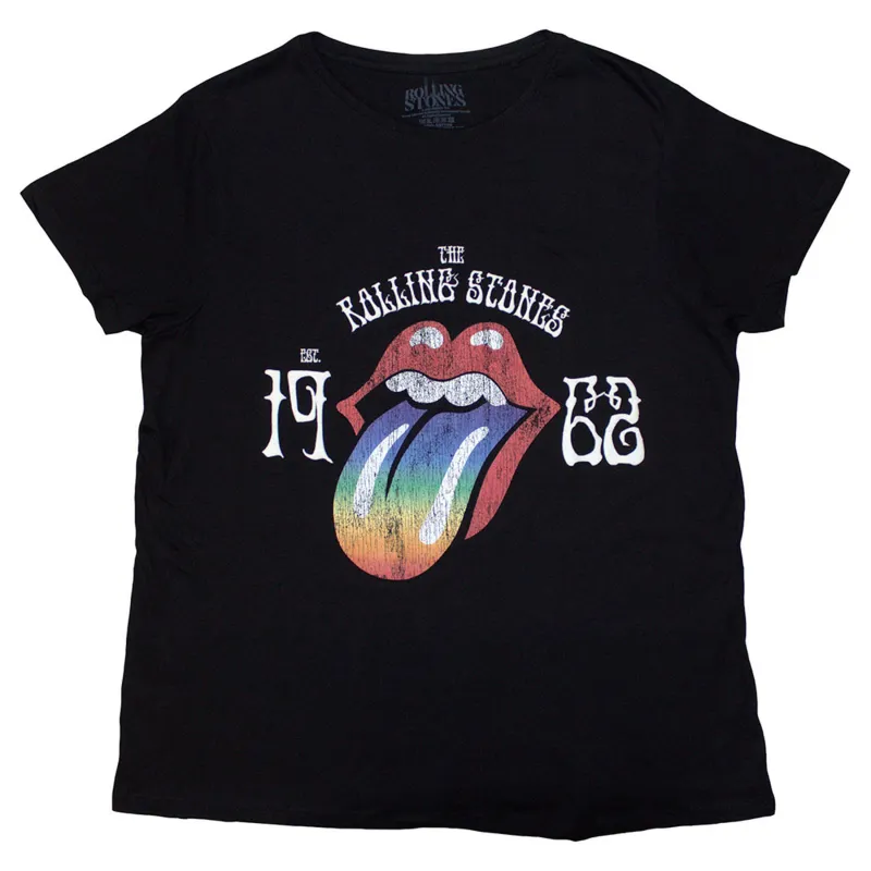 The Rolling Stones Sixty Rainbow Tongue 62 Puff Print Skinny Fit T Shirt sold by Paradiso Clothing