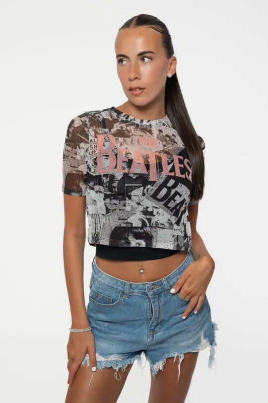 The Beatles Drop T Logo All Over Print Mesh Crop Top made by The Beatles