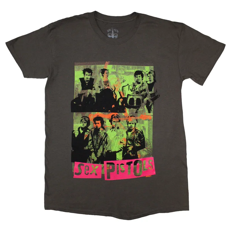 The Sex Pistols Band Shot Green Montage T Shirt sold by Paradiso Clothing