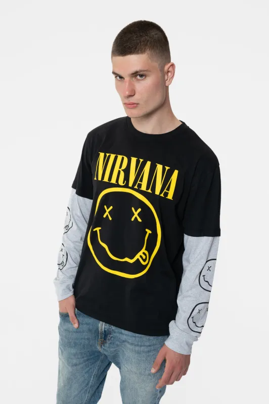 Nirvana Grunge Face Layered Long Sleeve T Shirt made by NIRVANA