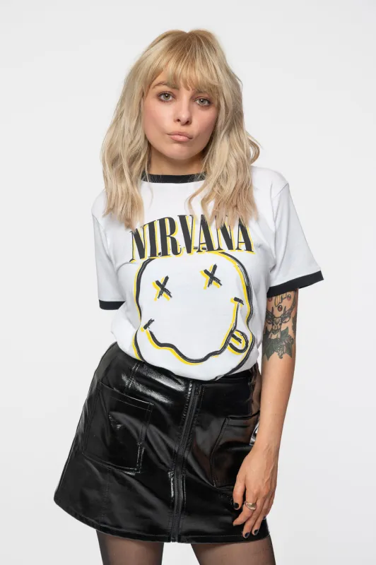 Nirvana Double Grunge Smile Ringer T Shirt sold by Paradiso Clothing