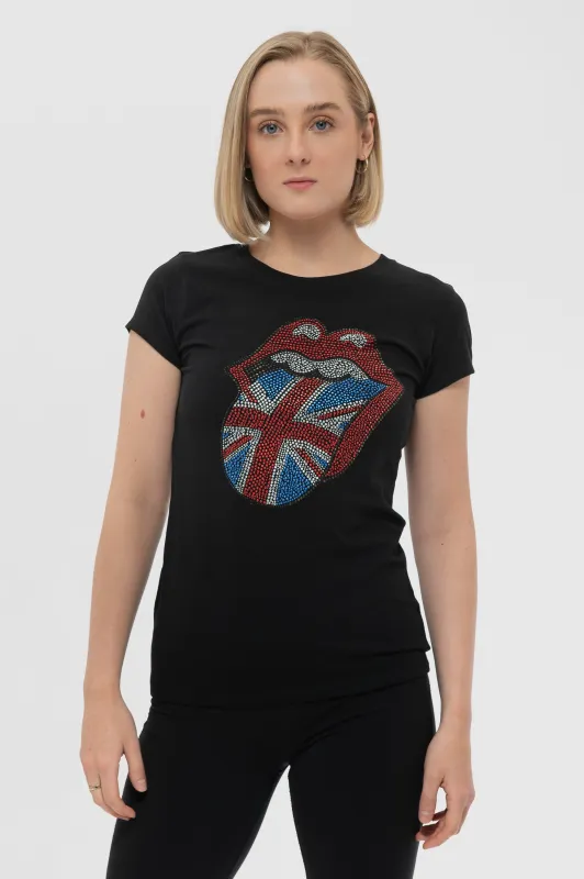 The Rolling Stones Diamante Union Jack Skinny Tee made by the Rolling Stones