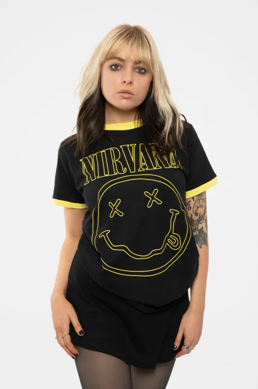 Nirvana Outline Grunge Face Ringer T Shirt made by NIRVANA