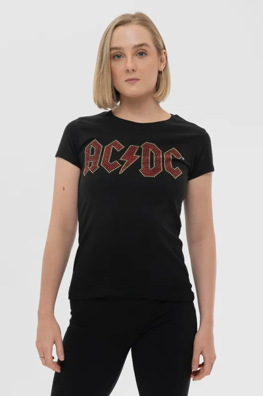 AC/DC Full Colour diamante Skinny Fit T Shirt made by AC/DC