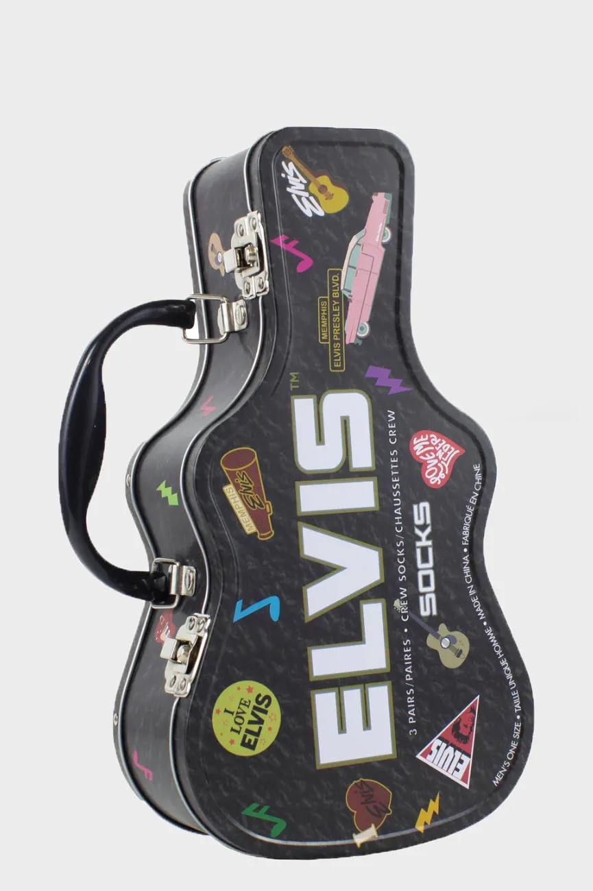 Elvis Sock Set 3 Pack In Guitar Shaped Tin sold by Paradiso Clothing