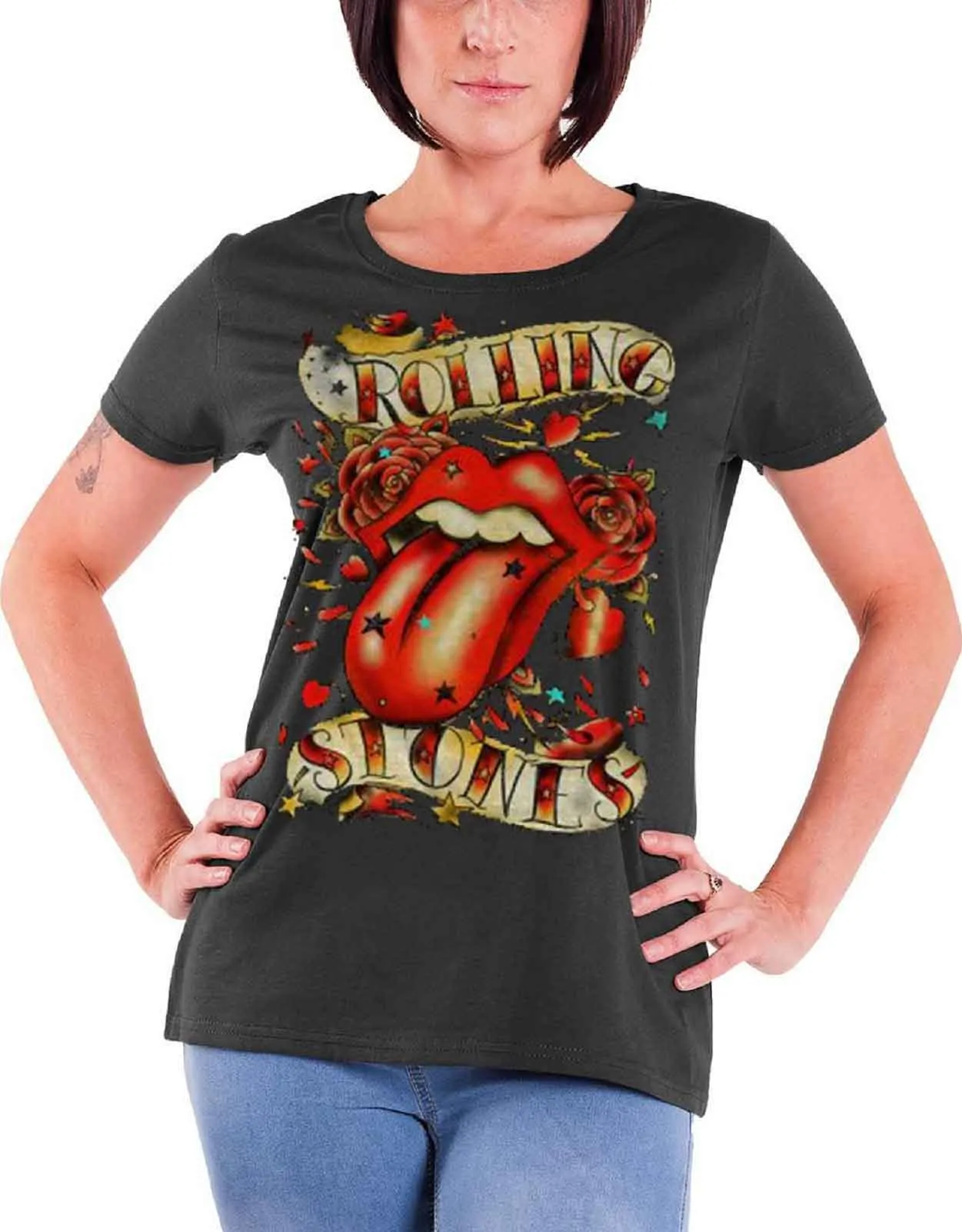 The Rolling Stones Tongue And Stars Skinny Fit T Shirt sold by Paradiso Clothing