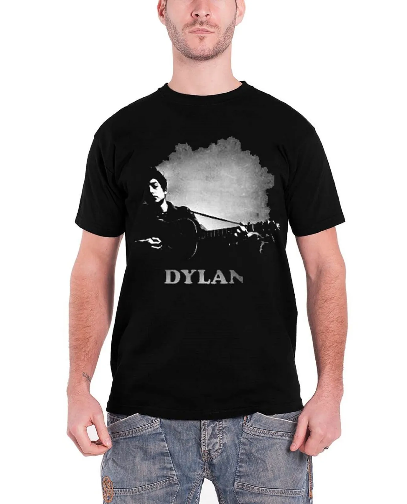 Bob Dylan Guitar Contrast T Shirt sold by Paradiso Clothing
