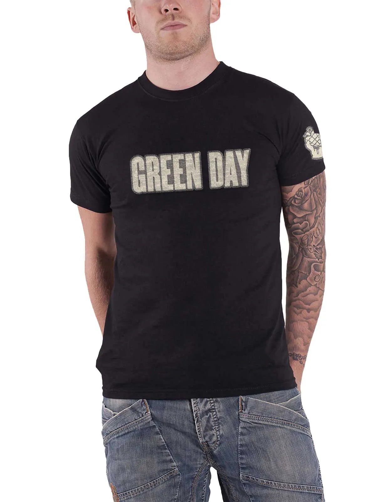 Green Day Logo & Grenade Applique T Shirt sold by Paradiso Clothing