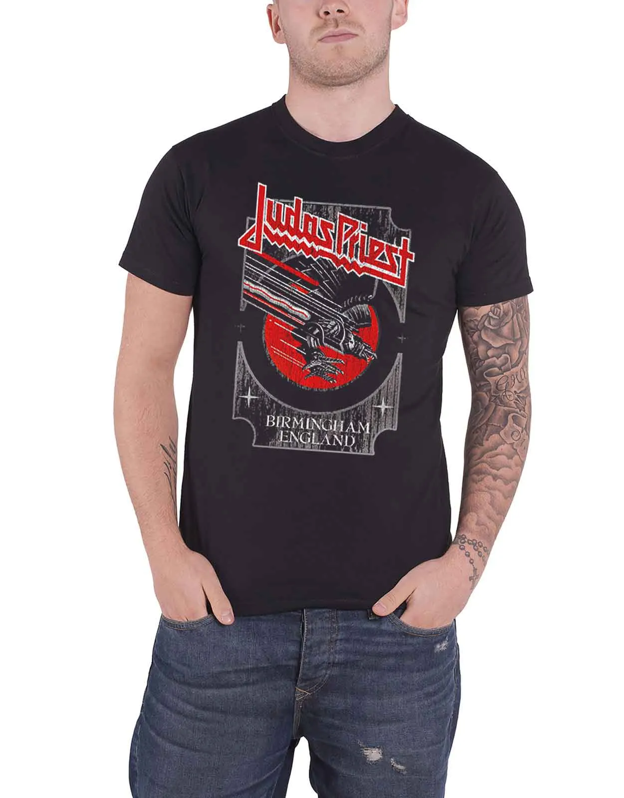 Judas Priest Silver and Red Vengeance T Shirt sold by Paradiso Clothing