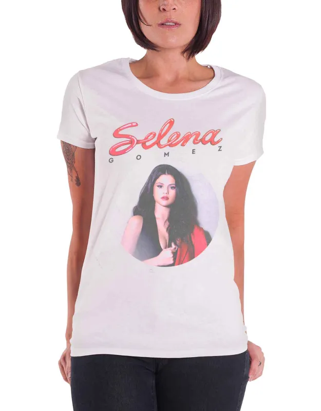 Selena Gomez T Shirt 80s Glam portrait new Official Womens Skinny Fit White sold by Paradiso Clothing