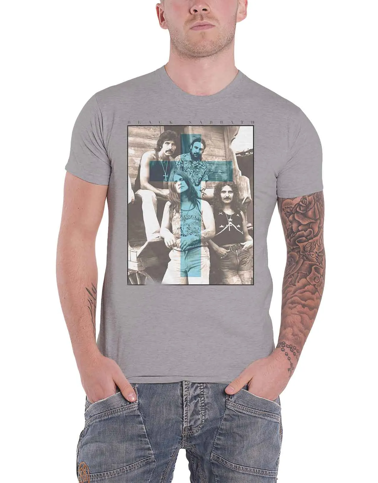 Black Sabbath Band Logo Cross T Shirt sold by Paradiso Clothing