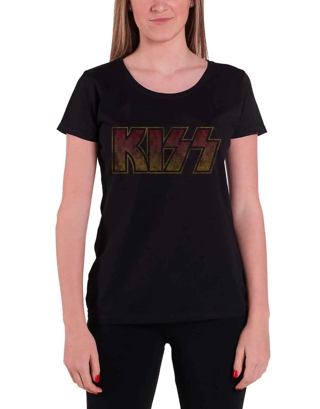 KISS Classic Band Logo Vintage Skinny Fit T Shirt sold by Paradiso Clothing