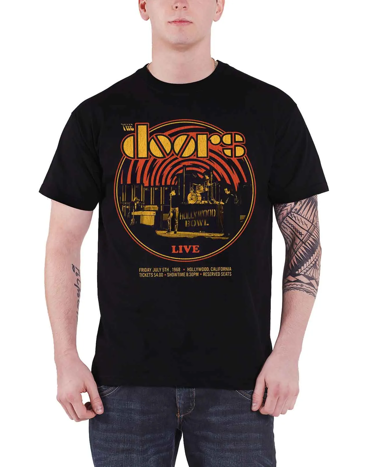 The Doors Hollywood Bowl 68 Retro Circle T Shirt sold by Paradiso Clothing