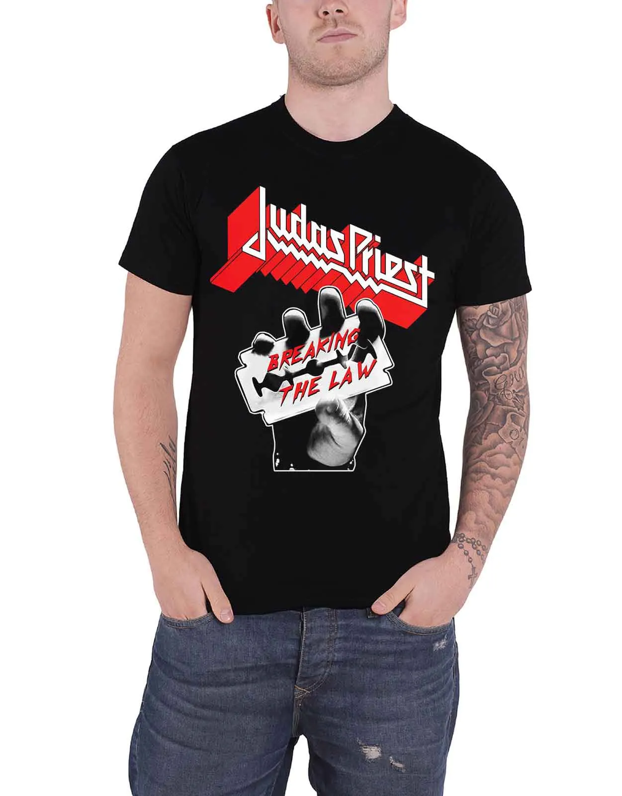 Judas Priest Breaking The Law Razor T Shirt sold by Paradiso Clothing