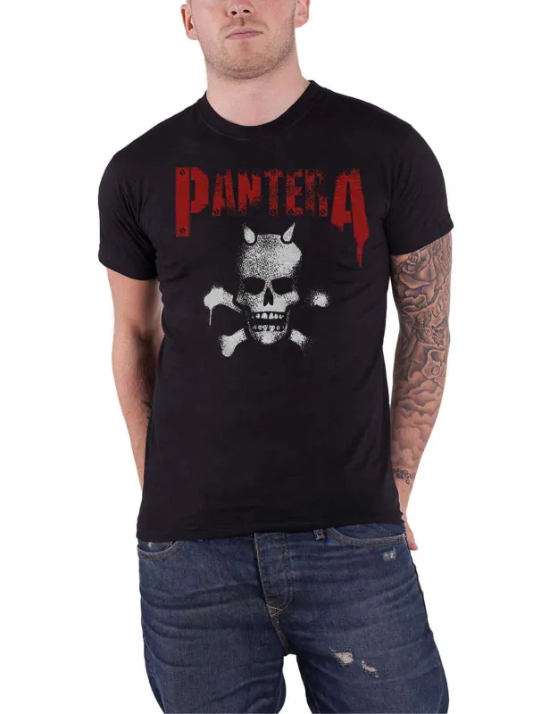 Pantera Horned Skull Stencil T Shirt sold by Paradiso Clothing