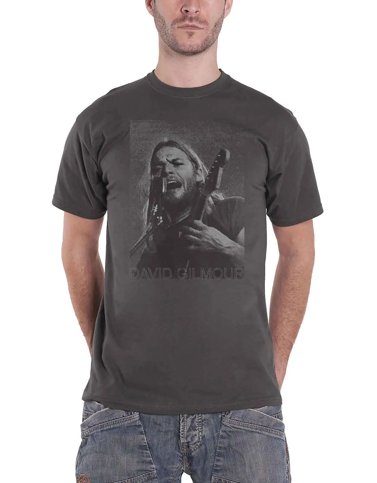 David Gilmour On Microphone Halftone T Shirt sold by Paradiso Clothing