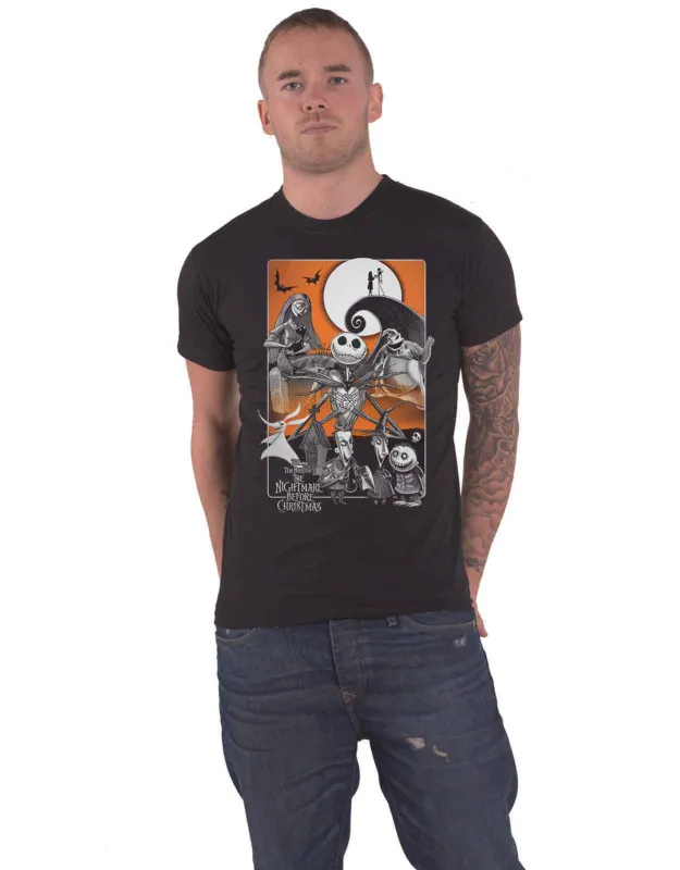 Nightmare Before Christmas T Shirt Orange Moon Characters New Official Black made by Paradiso Clothing
