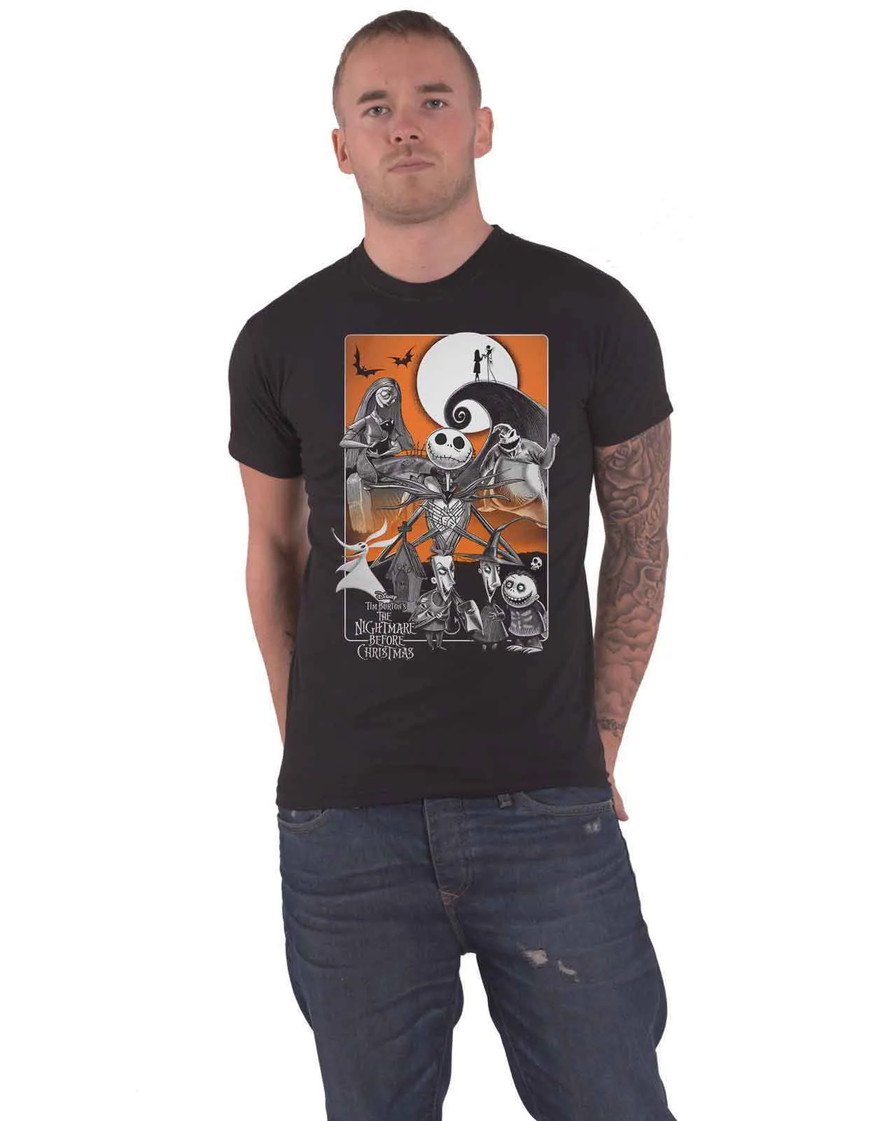 Nightmare Before Christmas T Shirt Orange Moon Characters New Official Black sold by Paradiso Clothing