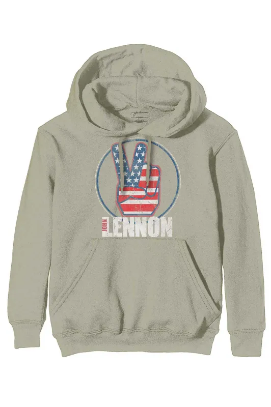 John Lennon Peace Fingers US Flag Hoodie made by Paradiso Clothing