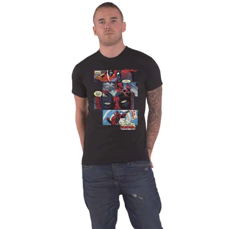 Deadpool T Shirt Comic Strip new Official Marvel Black sold by Paradiso Clothing