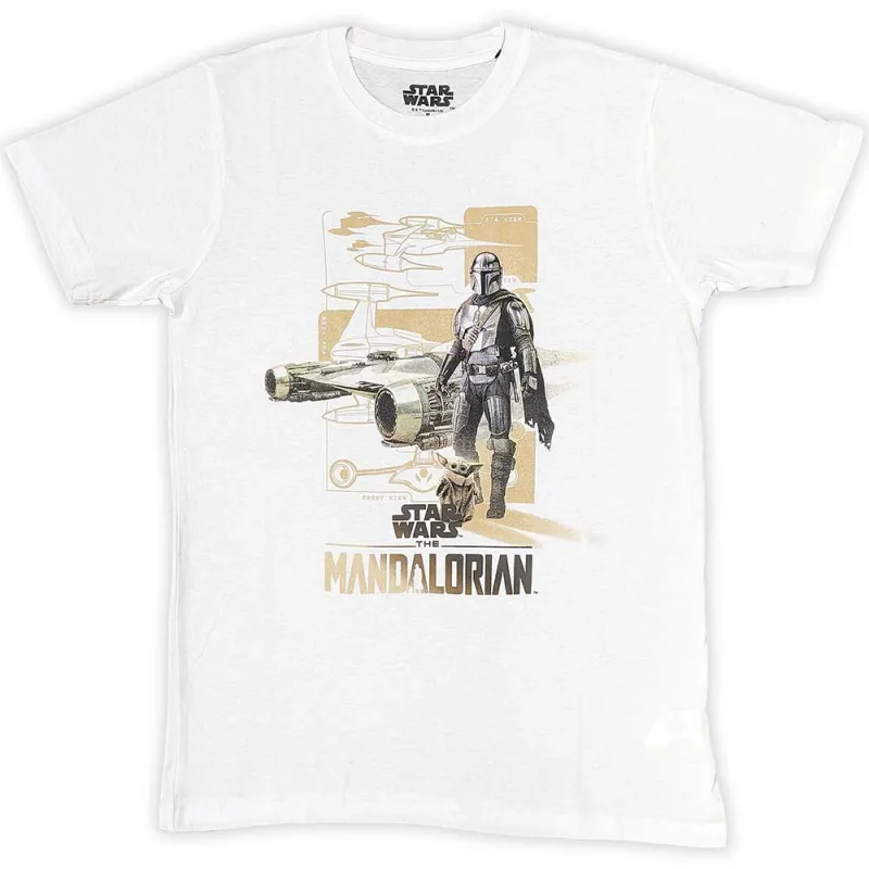 Star Wars T Shirt The Mandalorian Din and Grogu new Official Mens White made by Star Wars