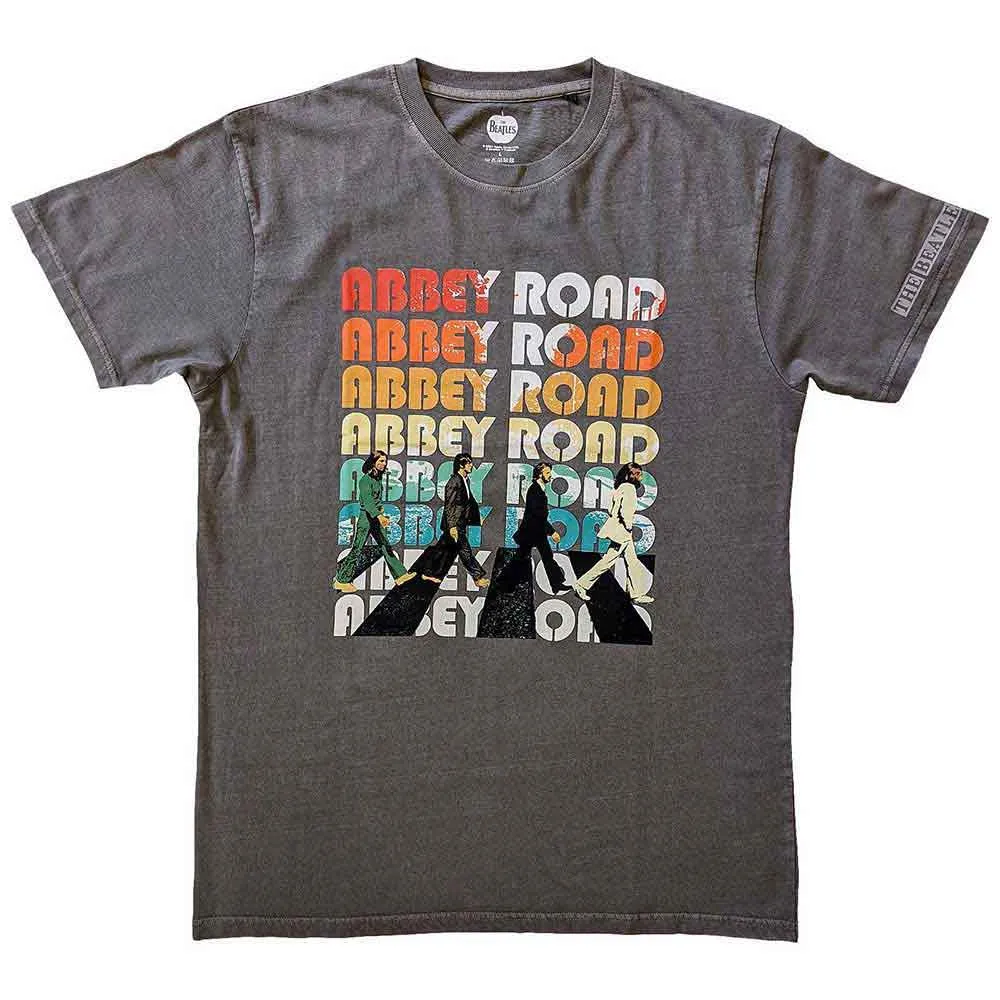 The Beatles Abbey Road Stacked Mud Wash T Shirt sold by Paradiso Clothing