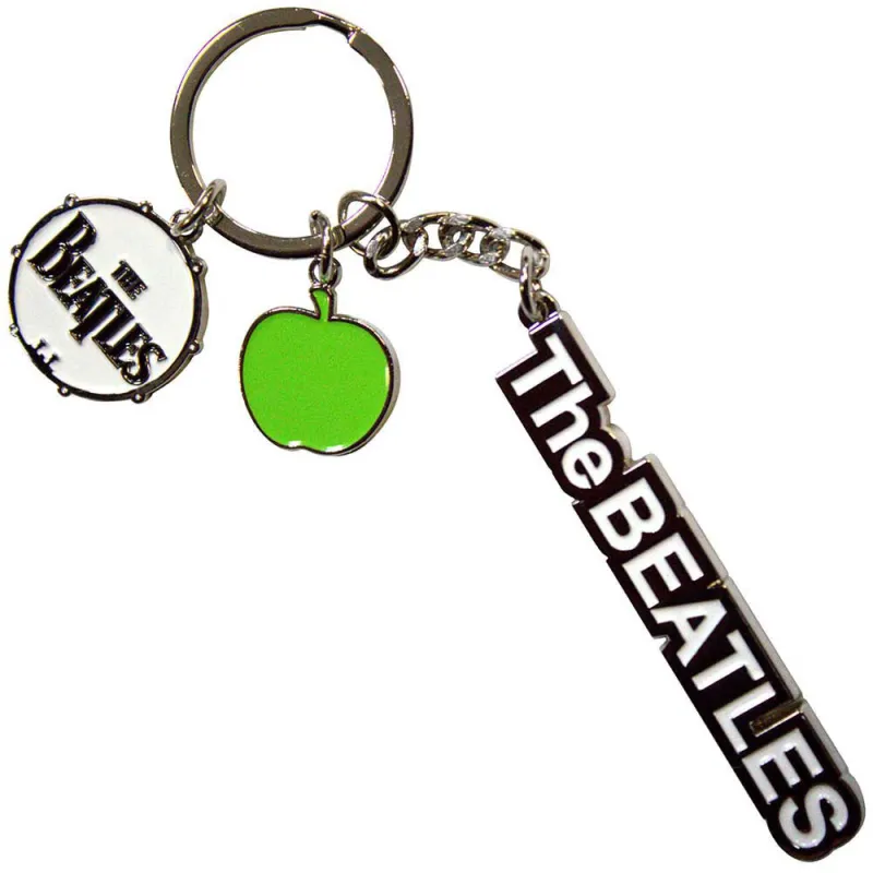 The Beatles Text Logo Drop T Drum & Apple Charms Keychain sold by Paradiso Clothing