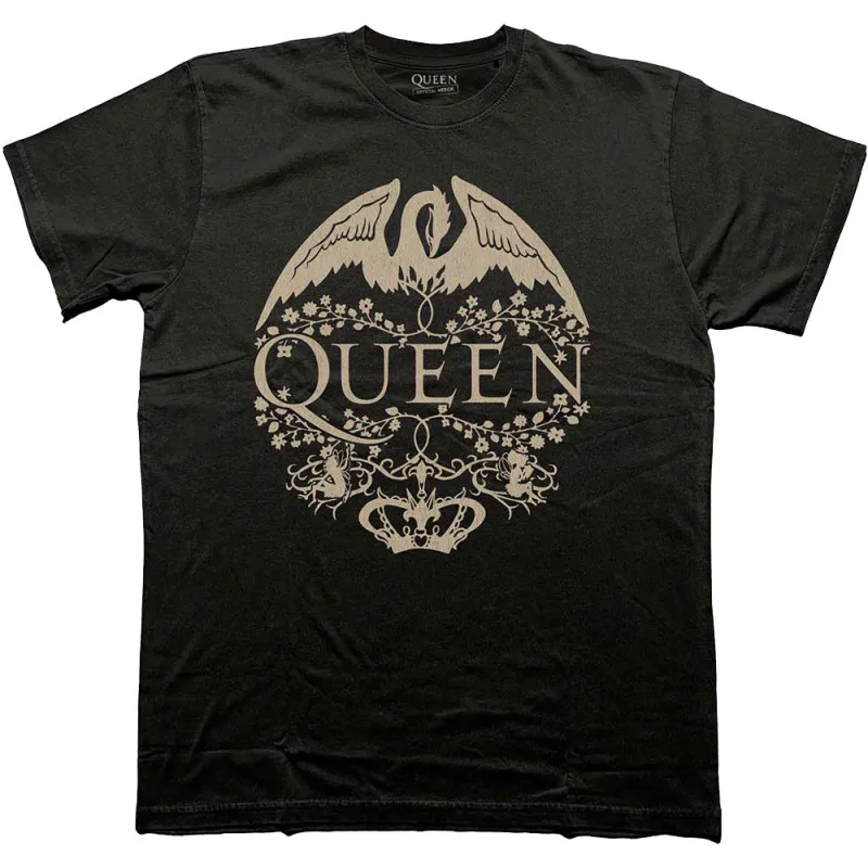 Queen Floral Crest Mono Band Logo T Shirt sold by Paradiso Clothing