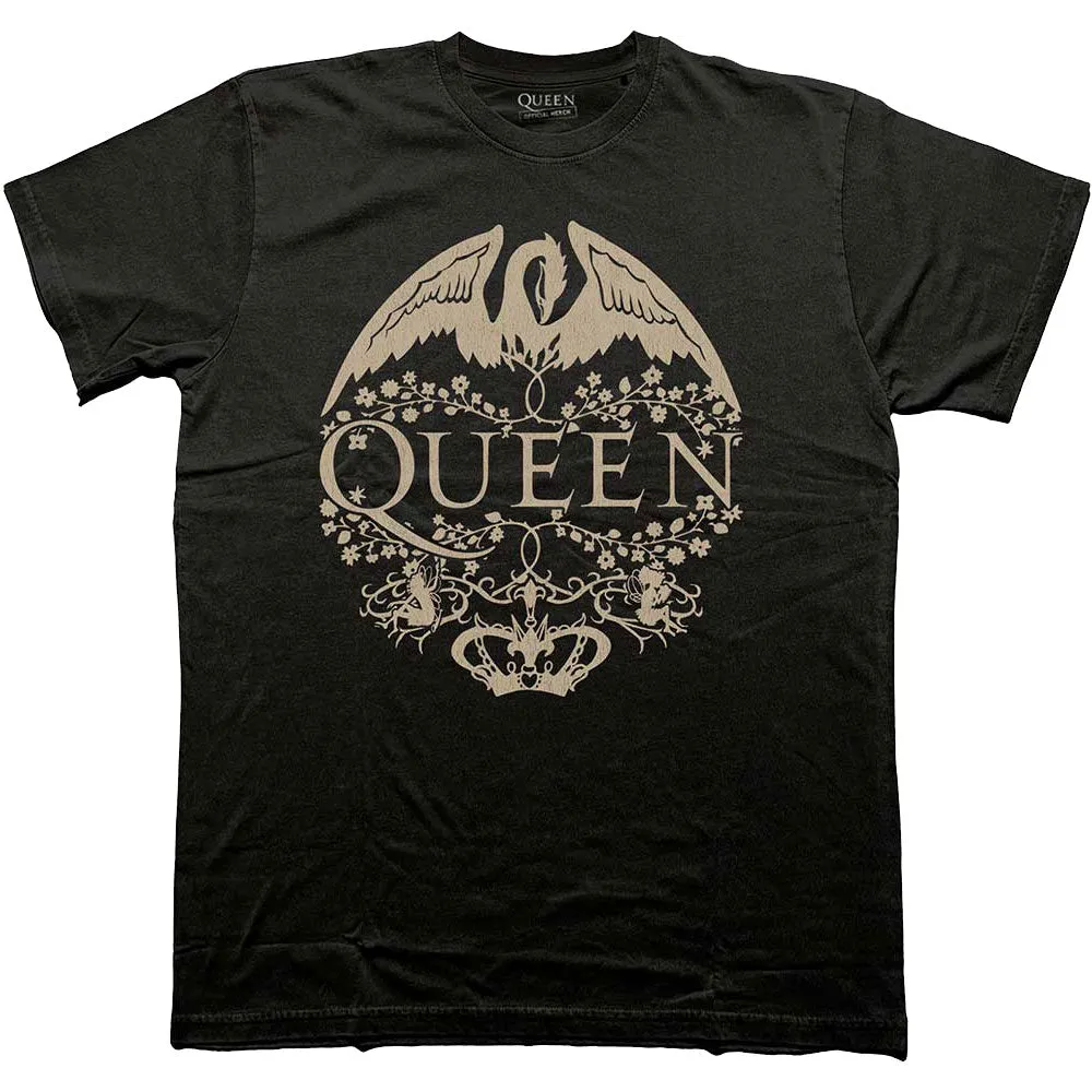 Queen Floral Crest Mono Band Logo T Shirt sold by Paradiso Clothing