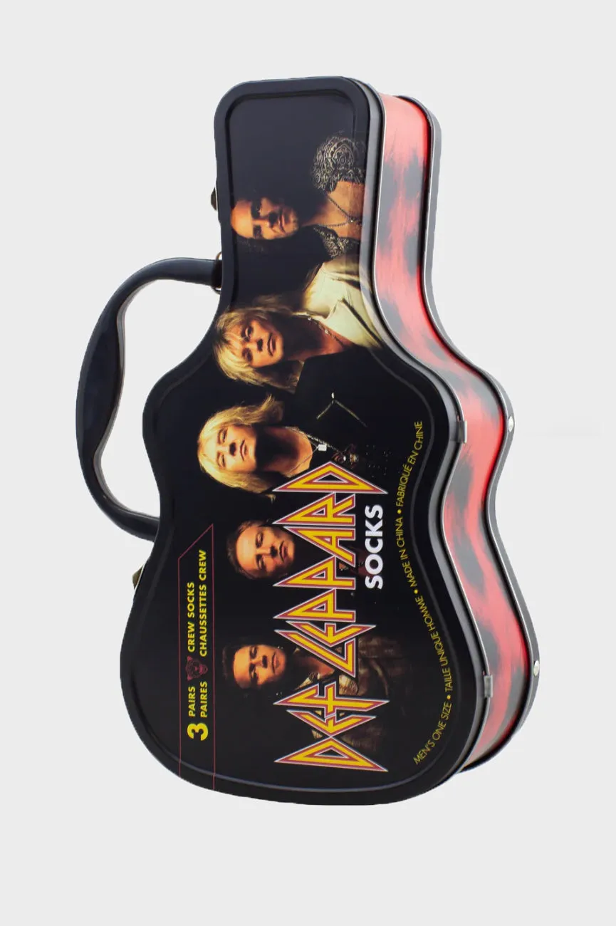 Def Leppard Sock Set 3 Pack In Guitar Shaped Tin sold by Paradiso Clothing