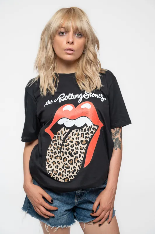 The Rolling Stones Leopard Print Tongue Boyfriend Fit T Shirt sold by Paradiso Clothing