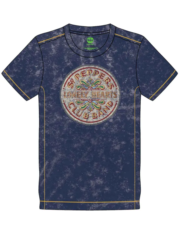 The Beatles Sgt Pepper Drum Band Logo Snow Wash T Shirt sold by Paradiso Clothing