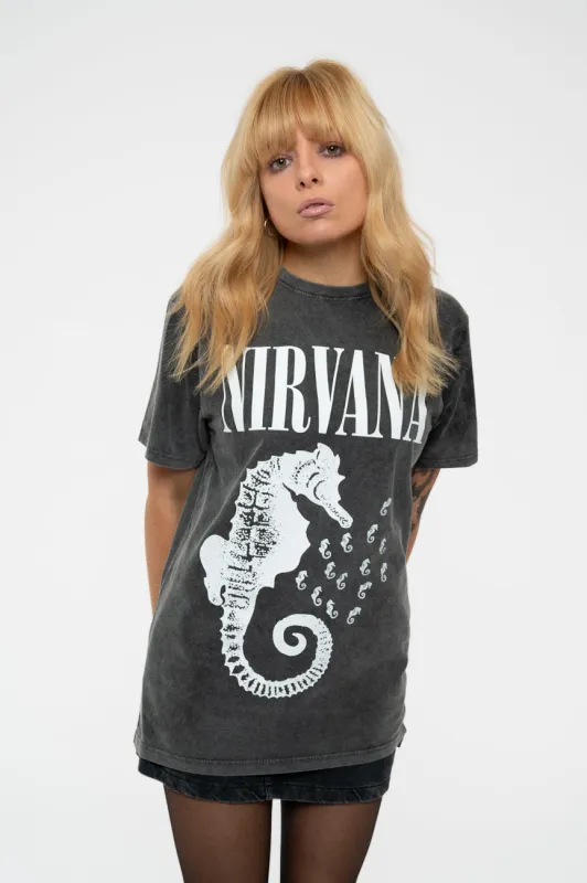 Nirvana Seahorse Mono Limited Edition 999 Only Premium Wash T Shirt sold by Paradiso Clothing