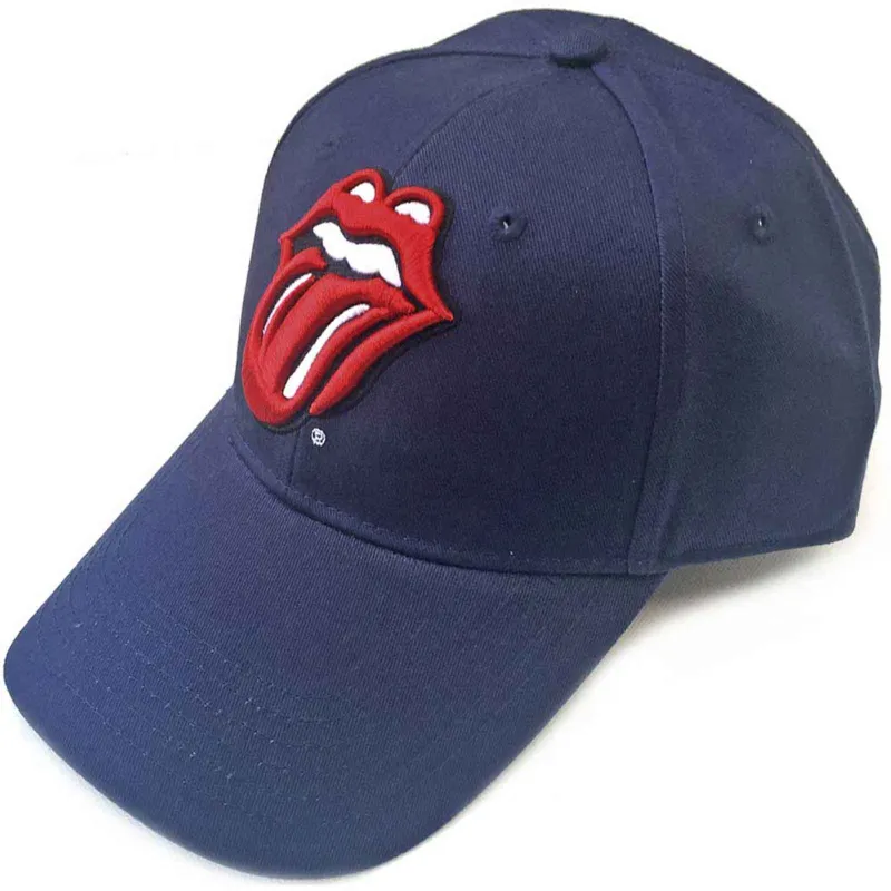 The Rolling Stones Classic Tongue Band Logo Navy Blue Strapback made by the Rolling Stones