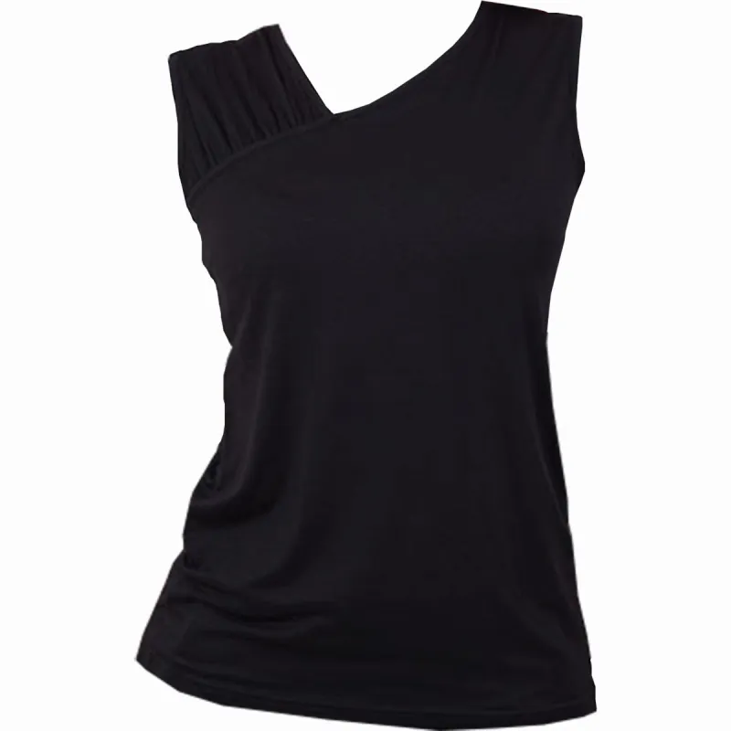 Spiral - Gathered Shoulder Slant Vest Black sold by Paradiso Clothing