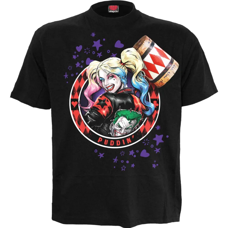 HARLEY QUINN - PUDDIN' - Front Print T-Shirt Black made by Paradiso Clothing