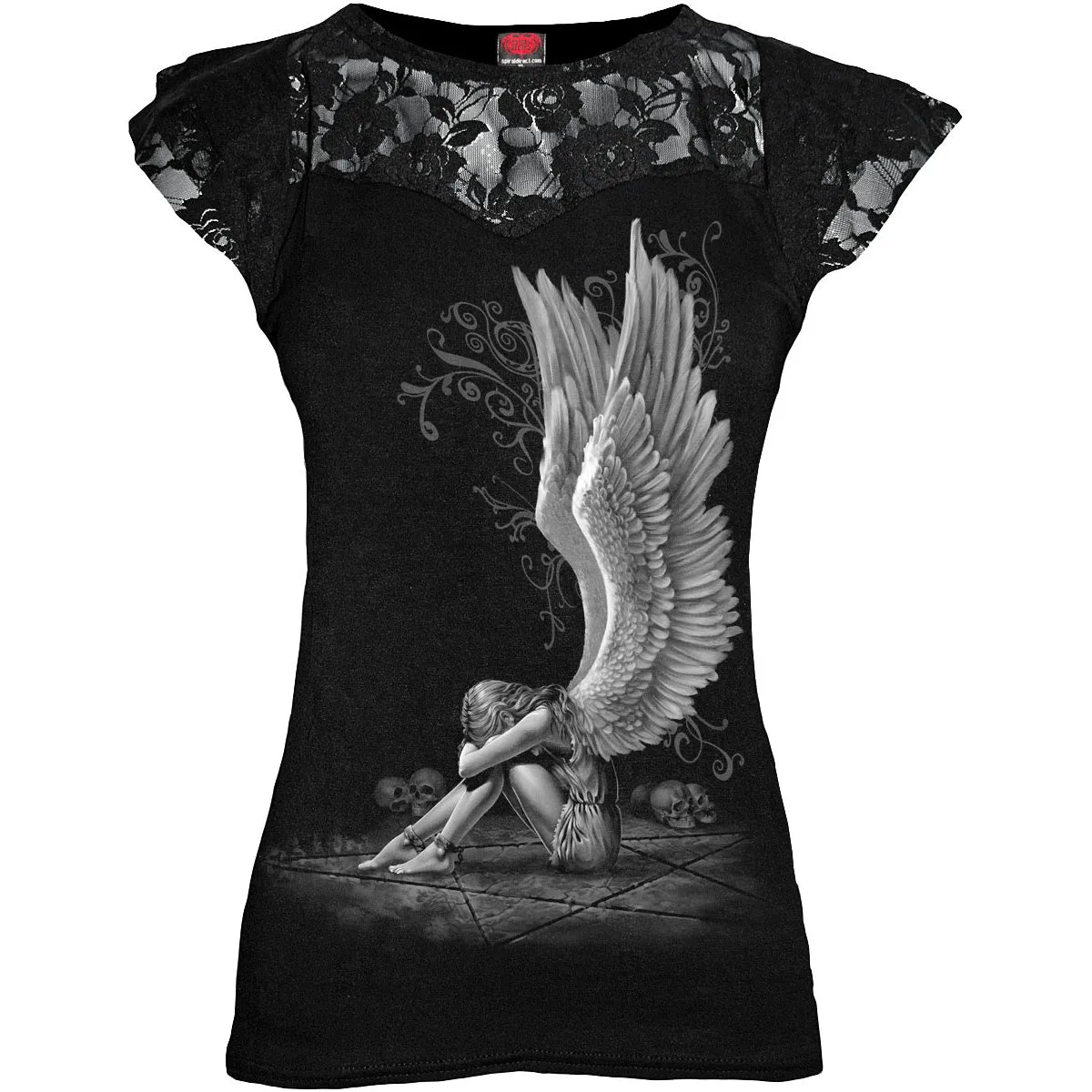 Spiral - ENSLAVED ANGEL - Lace Layered Cap Sleeve Top Black sold by Paradiso Clothing