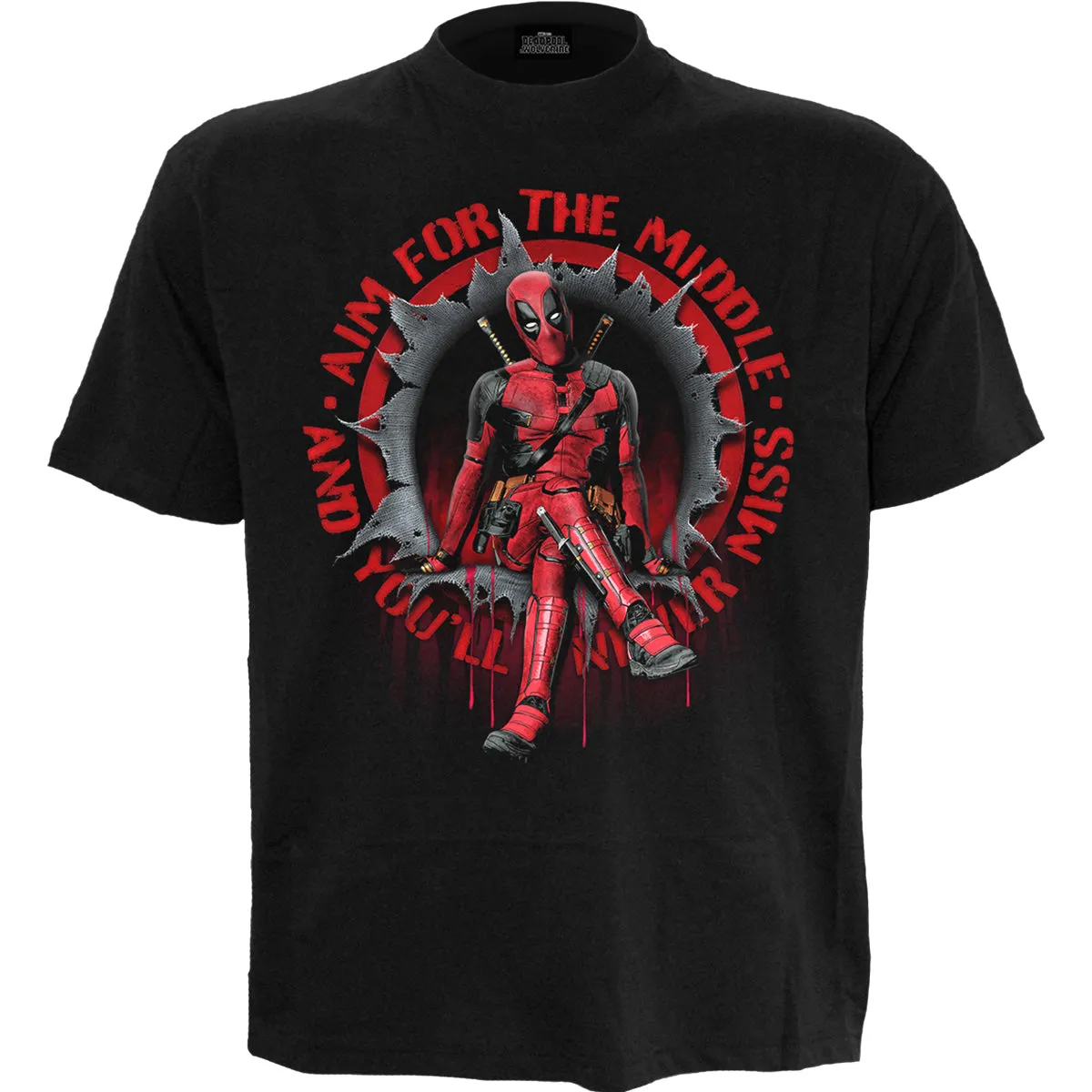 DEADPOOL - AIM FOR THE MIDDLE - Front Print T-Shirt Black sold by Paradiso Clothing