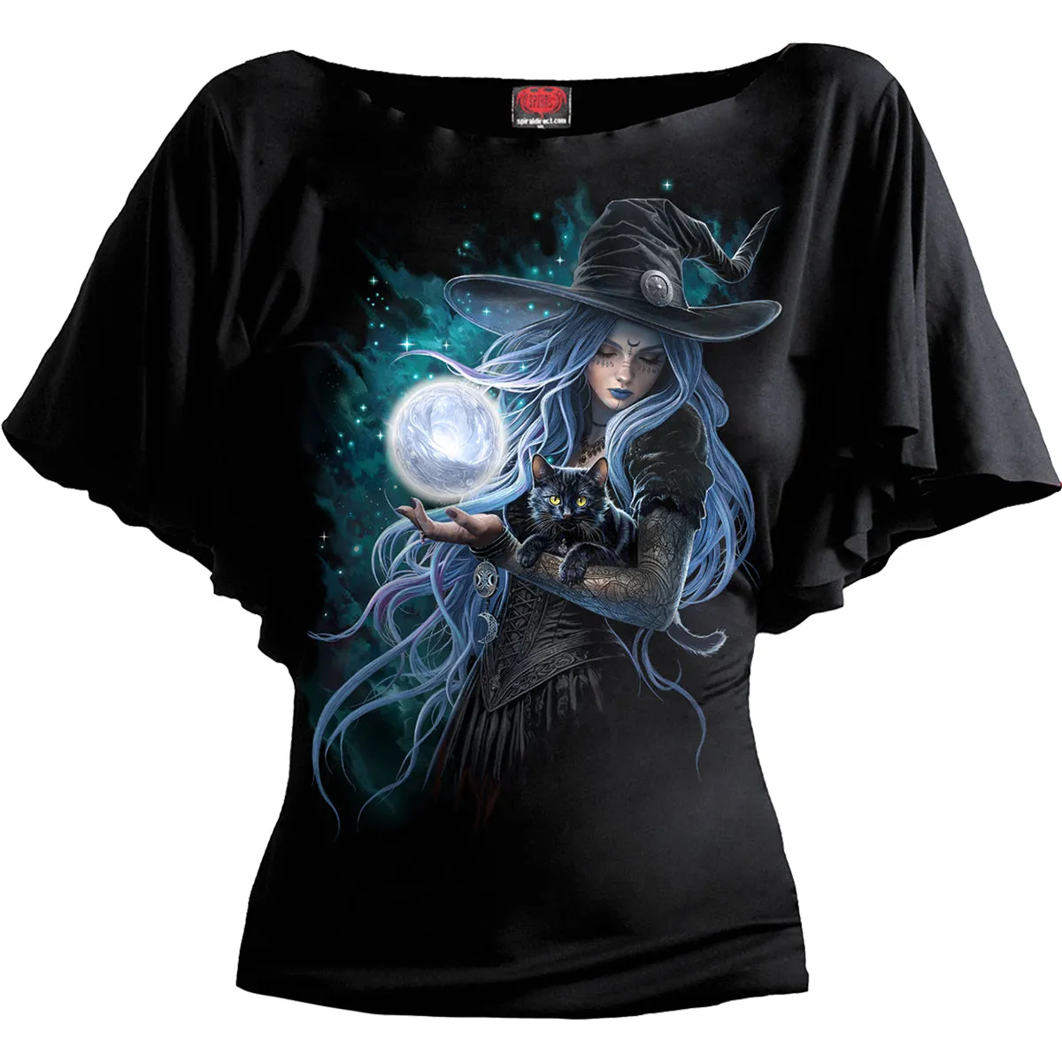 Spiral - MYSTIC MOON - Boat Neck Bat Sleeve Top Black sold by Paradiso Clothing