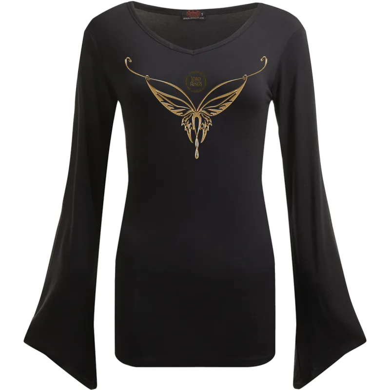 LOTR - ELVEN NECKLACE - V Neck Goth Sleeve Top Black made by Paradiso Clothing