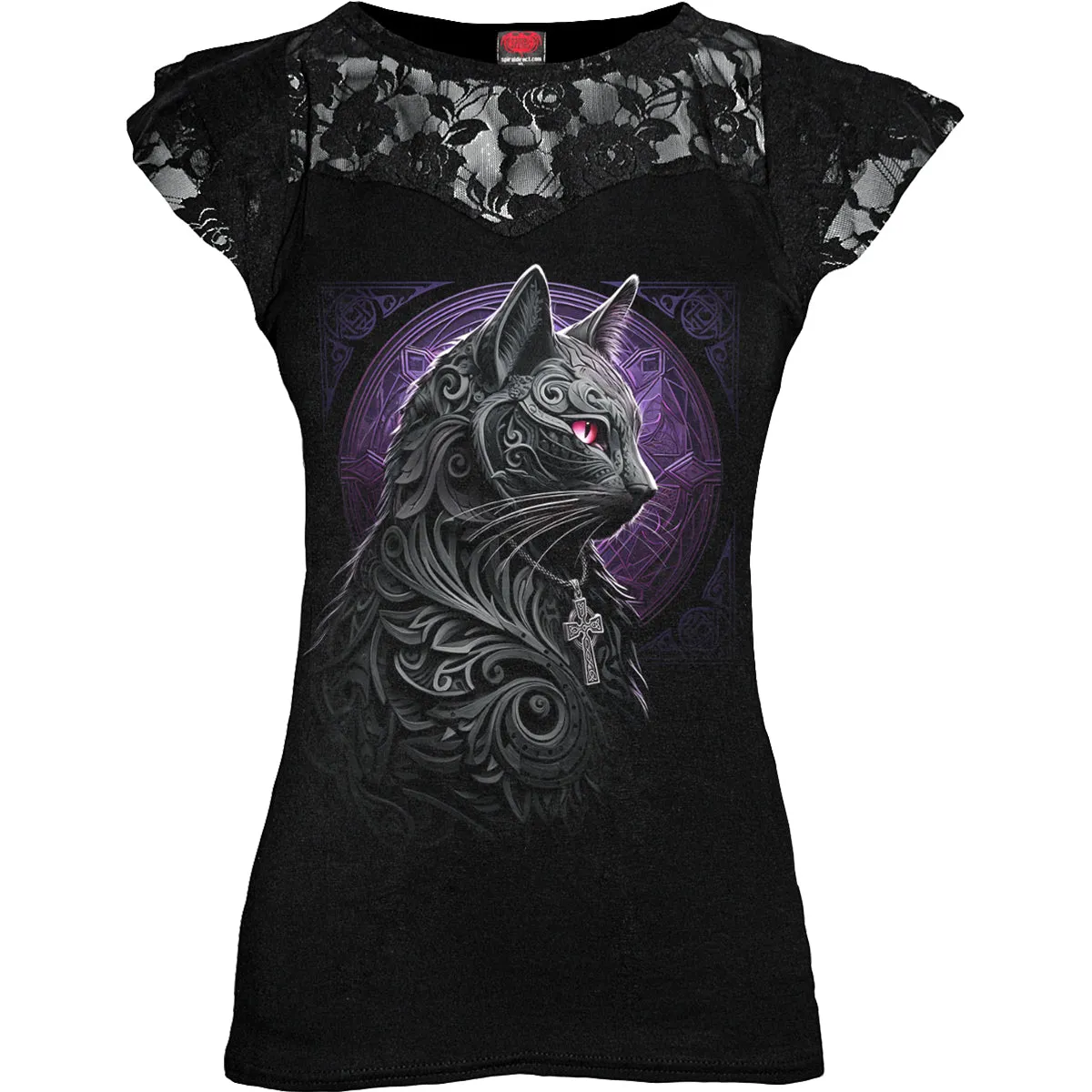 Spiral - CELTIC WHISKERS - Lace Layered Cap Sleeve Top Black sold by Paradiso Clothing