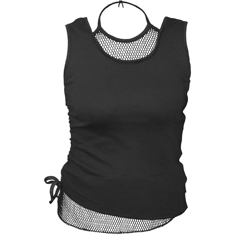 Spiral - 2in1 Neck Tie Mesh Top Black made by Paradiso Clothing