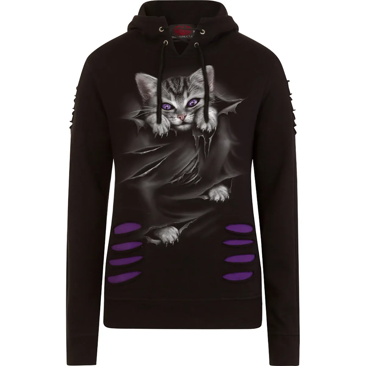 Spiral - BRIGHT EYES - Large Hood Ripped Hoody Purple-Black sold by Paradiso Clothing