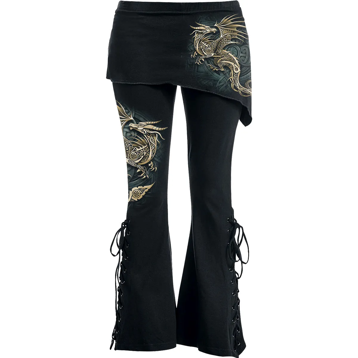 Spiral - CELTIC DRAGON - 2in1 Boot-Cut Leggings with Micro Slant Skirt sold by Paradiso Clothing