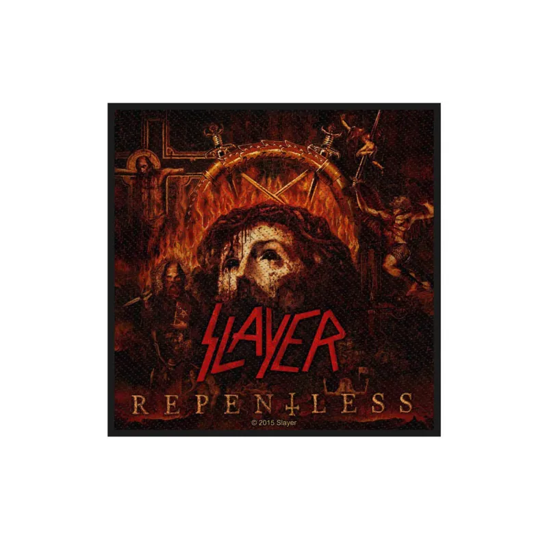 Slayer Patch Repentless Band Logo Official New Black Woven Cotton (10cm x 10cm) sold by Paradiso Clothing