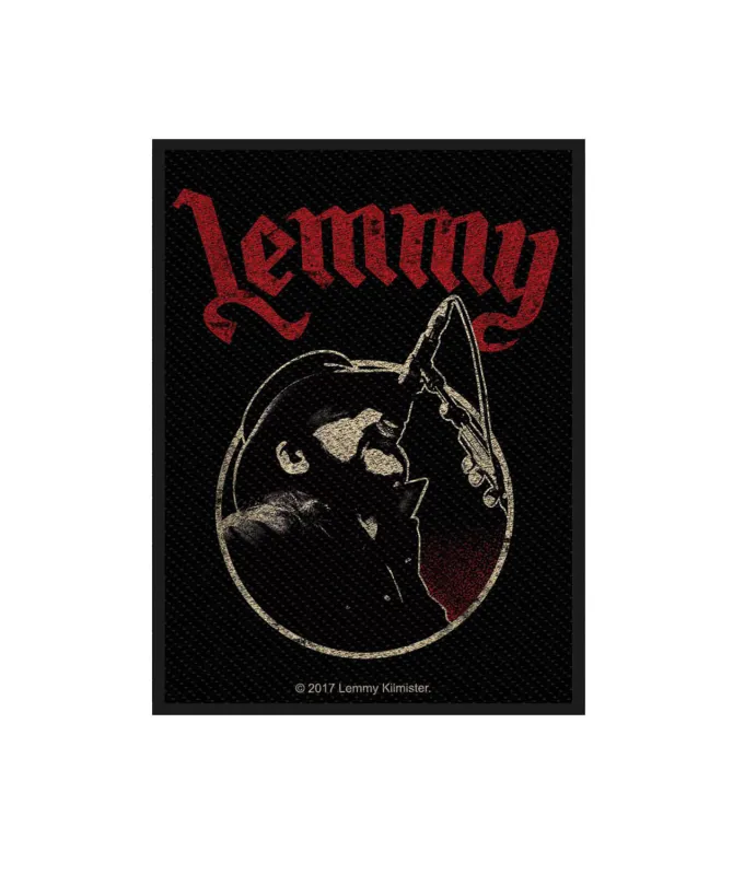 Motorhead Patch Lemmy Microphone Pose Official Black Cotton Sew On 10cm x 7cm sold by Paradiso Clothing