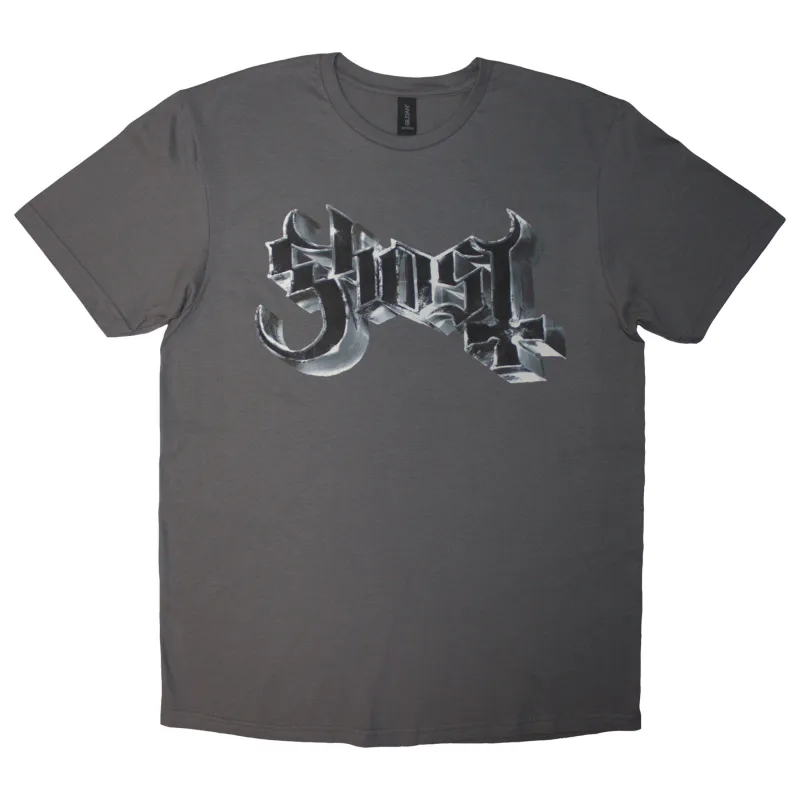 Ghost Chrome Band Logo Grucifix Outline T Shirt made by Paradiso Clothing
