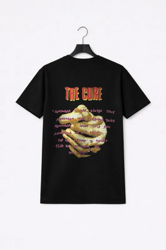 The Cure Praying Hands Treasure Lyric Premium Carbon Finish T Shirt made by Paradiso Clothing