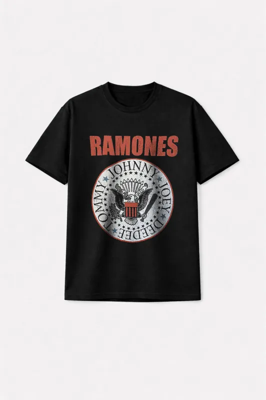 Ramones Hey Ho Red Block Text Premium Carbon Finish T Shirt made by Paradiso Clothing